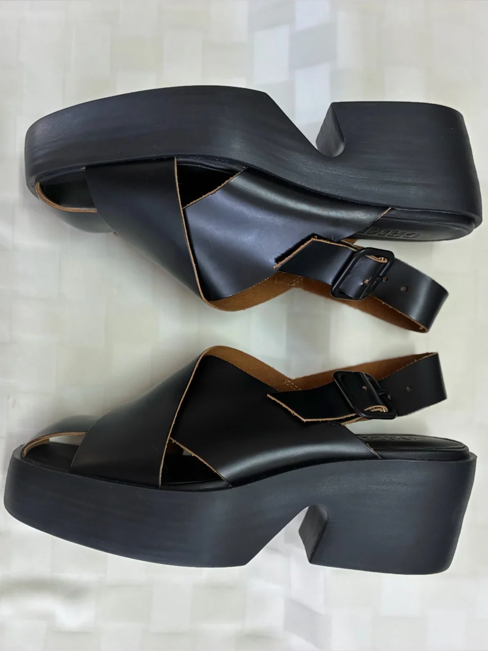 Camper Black Platform Slingback Sandals with Cross-Strap Upper